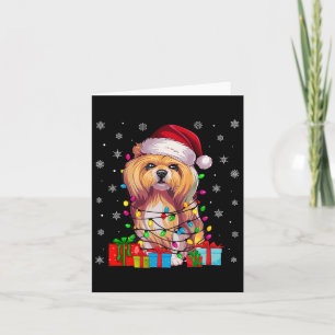 Hond Lelijke Kerstverlichting Santa Hat Lhasa Apso Kaart