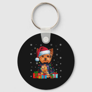 Hond lelijke kerstverlichting Santa Hat Yorkshire Sleutelhanger
