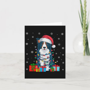 Hond lelijke Xmas Lights Santa Hat Border Collie D Kaart