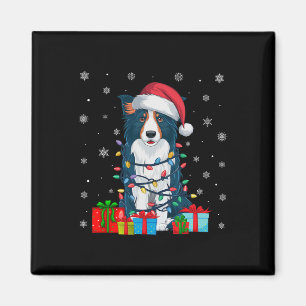 Hond lelijke Xmas Lights Santa Hat Border Collie D Magneet