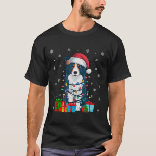 Hond lelijke Xmas Lights Santa Hat Border Collie D T-shirt
