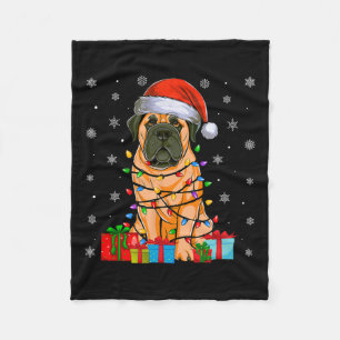 Hond Lelijke Xmas Lights Santa Hat Engels Mastiff  Fleece Deken