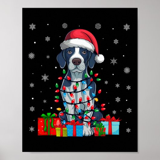 Hond Lelijke Xmas Lights Santa Hat Engels Pointer Poster (Voorkant)