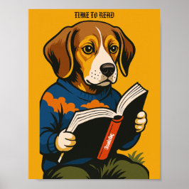 Hond lezen met een boek - tijd om te lezen! poster