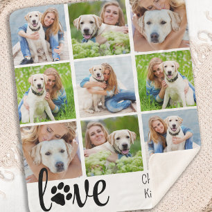 Hond LIEFDE Gepersonaliseerde Pet 9 Fotocollage Sherpa Deken