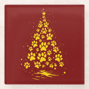 Hond Liefhebber Pootafdruk Kerstboom 4 Glazen Onderzetter