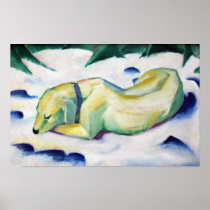 Hond Liggend in de Sneeuw (1911) door Franz Marc Poster