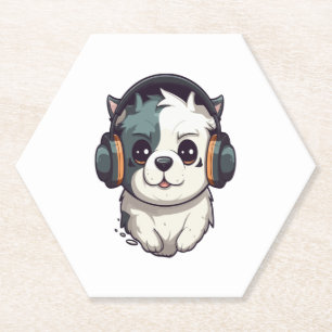 Hond luistert naar muziek kartonnen onderzetters