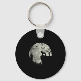 Hond Maan Huilen In Bos Halloween Hond Franse Bull Sleutelhanger