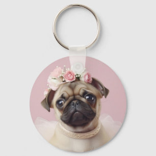 Hond Mam Bont Leven Pug Foto Custom Sleutelhanger