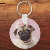 Hond Mam Bont Leven Pug Foto Custom Sleutelhanger (Voorkant)