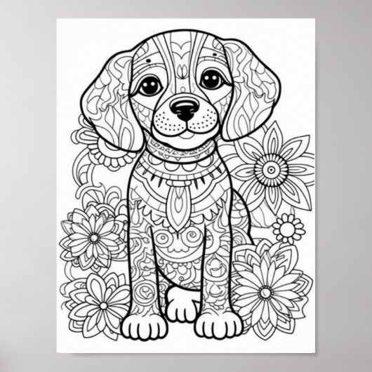 Hond Mandala volwassen kleuring Poster (Voorkant)