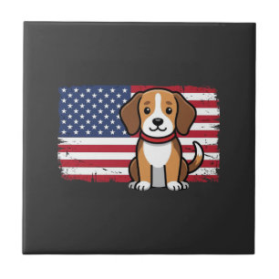 Hond met Amerikaanse vlag Patriottische Vector Tegeltje