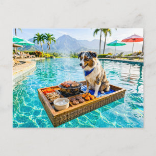 Hond met BBQ-grill drijver Briefkaart