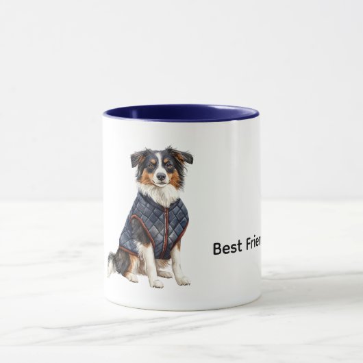 Hond met blauwe jas mok (Midden)