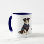 Hond met blauwe jas mok (Voorkant links)