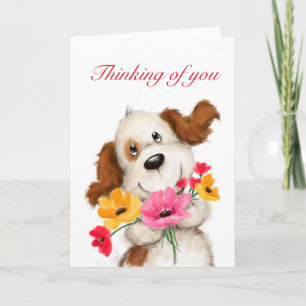 Hond met bloemen, denken aan jou kaart