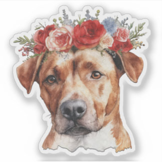 Hond met bloemen op zijn hoofd valentijnssticker sticker