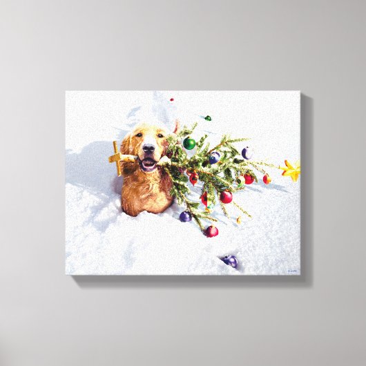 Hond met boom in sneeuw canvas afdruk (Voorkant)