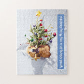 Hond met boom in sneeuw legpuzzel (Verticaal)