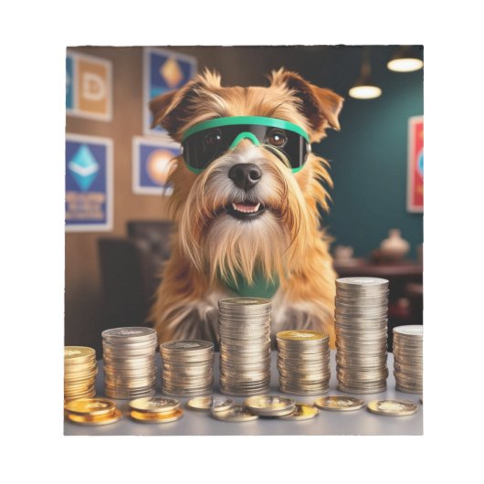 Hond met crypto munten notitieblok (Voorkant)