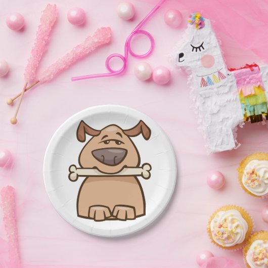 hond met een bot papieren bordje (Feest)