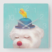 Hond met een Bowler Pet Square Wall klok (Voorkant)