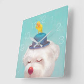 Hond met een Bowler Pet Square Wall klok (Hoek)