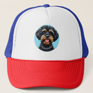 Hond met een ketting op een blauwe achtergrond trucker pet