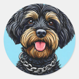 Hond met een ketting ronde sticker