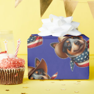 Hond met een Pet en Amerikaanse vlag Bandana Cadeaupapier