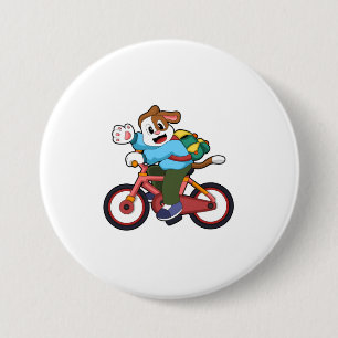 Hond met fiets ronde button 7,6 cm