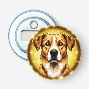 Hond met gouden achtergrond button flesopener