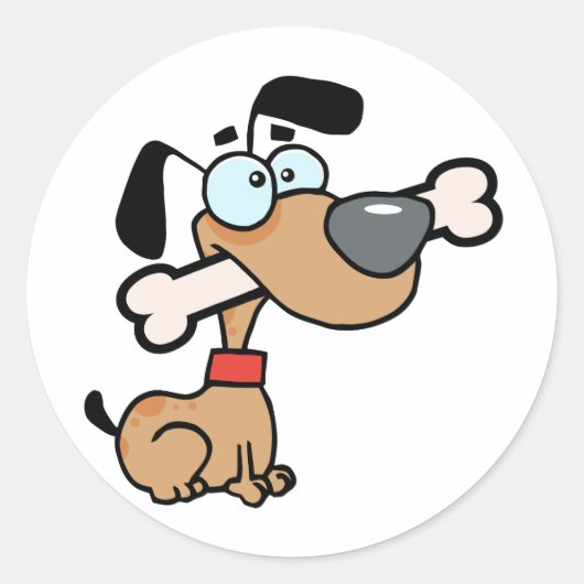 Hond met groot bot in de mond ronde sticker (Voorkant)