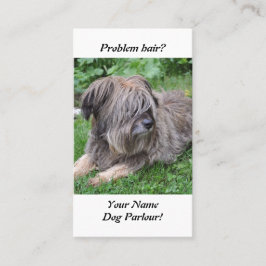 Hond met haar over zijn ogen visitekaartje