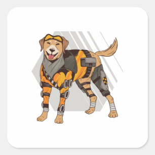 Hond met harnas, Robot Hond, Cyborg Hond Vierkante Sticker