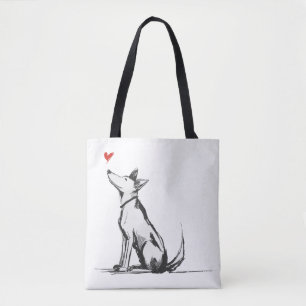 Hond met Hart – Minimalistische dierenschets van d Draagtas