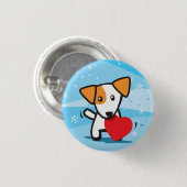 hond met hart op sneeuw ronde button 3,2 cm (Voorkant /achterkant)