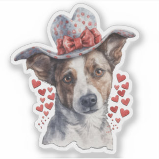 Hond met hoed op zijn hoofd Valentijn Sticker