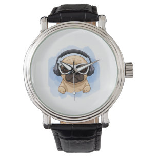 Hond met hoofdtelefoon 2 horloge