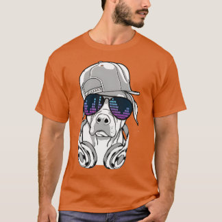 Hond met hoofdtelefoon en coole muziekbril familie t-shirt