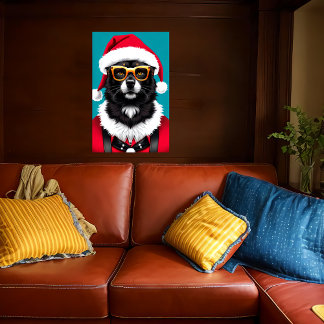 Hond met kerstmuts en zonnebril| AI Art Poster
