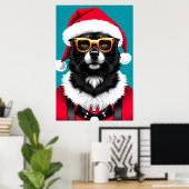 Hond met kerstmuts en zonnebril| AI Art Poster (Thuiskantoor)