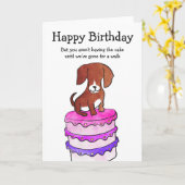 Hond met taart verjaardagskaart kaart (Gele Bloem)