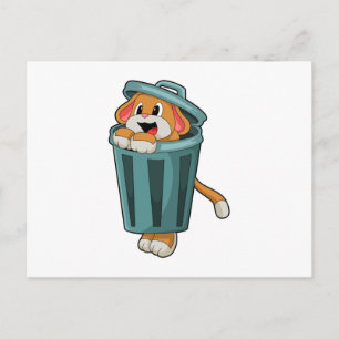 Hond met vuilnisbak briefkaart