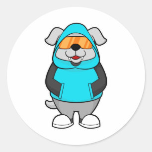 hond met zonnebril ronde sticker