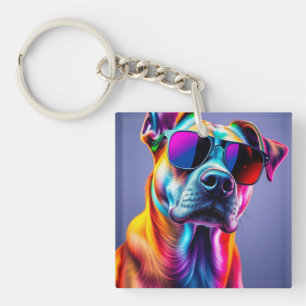 Hond met zonnebril sleutelhanger
