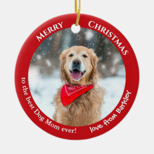 Hond Moeder Aangepaste Foto Rode Kerst Keramisch Ornament
