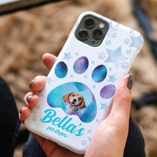 Hond Moeder Foto Custom Blauw Glitter Sterren iPhone 11 Pro Hoesje