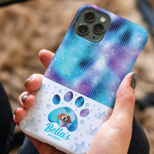 Hond Moeder Foto Custom Blauw Glitter Sterren iPhone 11 Pro Hoesje